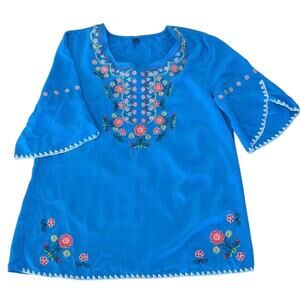 Ashir Aley Floral Embroidered Peasant Tunic‎ Blouse Size M